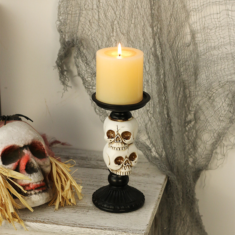 Cross-Border New Halloween Decorations Horror Skull Crow Resin Candlestick Home Haunted House Party Ornaments