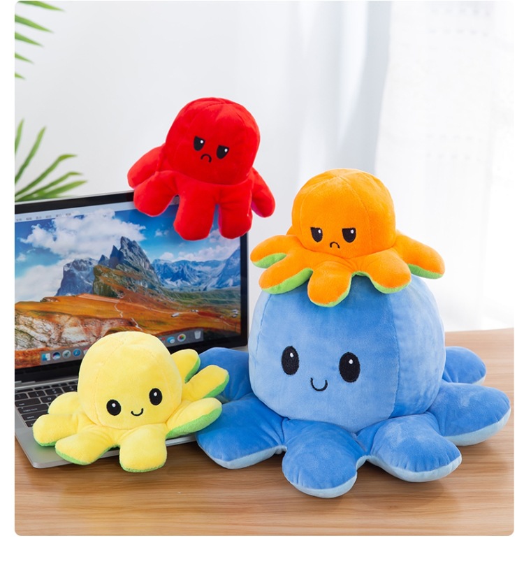 翻面章鱼公仔情绪双面翻转心情变脸小章鱼玩偶生气毛绒玩具可翻面