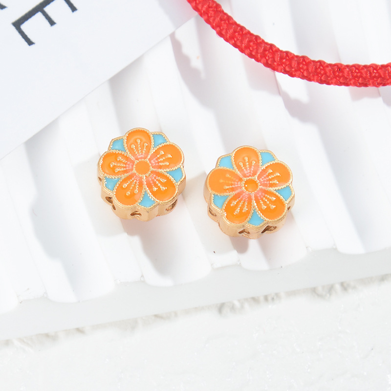 保色古法金景泰蓝滴油桃花隔珠饰品配件diy沙金手链手串编织材料