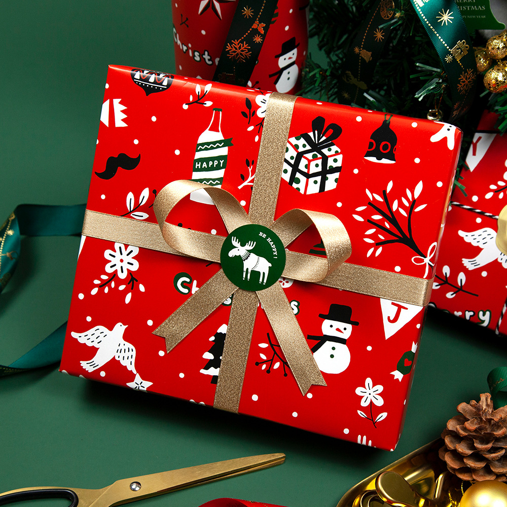 红色圣诞新年纸象公园原创设计北欧情侣款宝宝礼物礼品包装纸喜庆