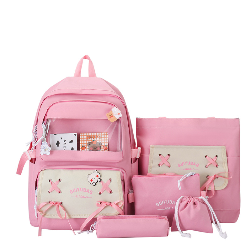 Cross-Border Fashion Book Korean Style Student Japanese Style Fresh Harajuku Backpack Large Capacity Junior High School Student Backpack Four-Piece Set