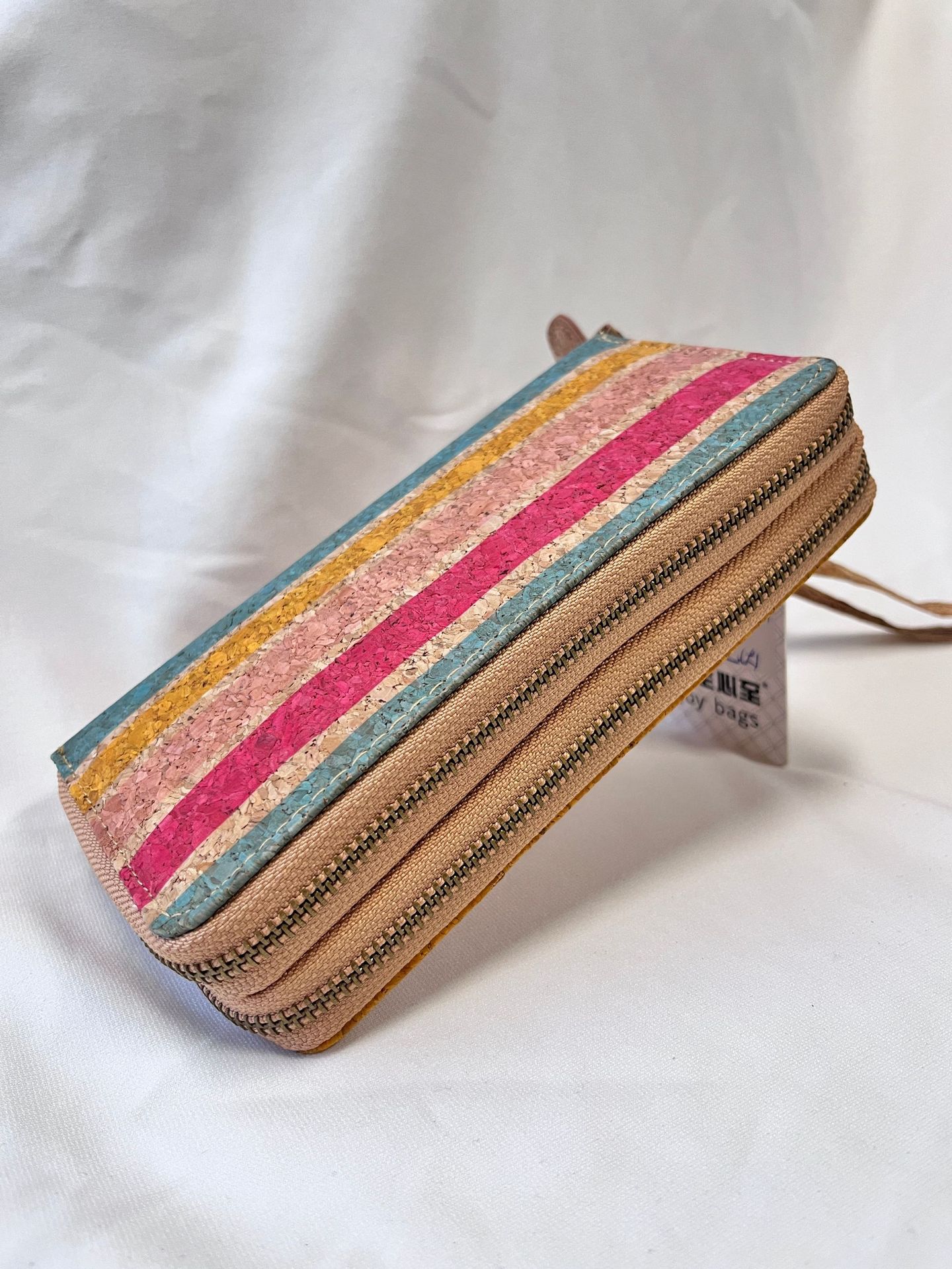 Color Striped Printed Double-Layer Coin Purse Retro Multi-Card Card Holder Small Cork Wallet Exquisite Creative Design