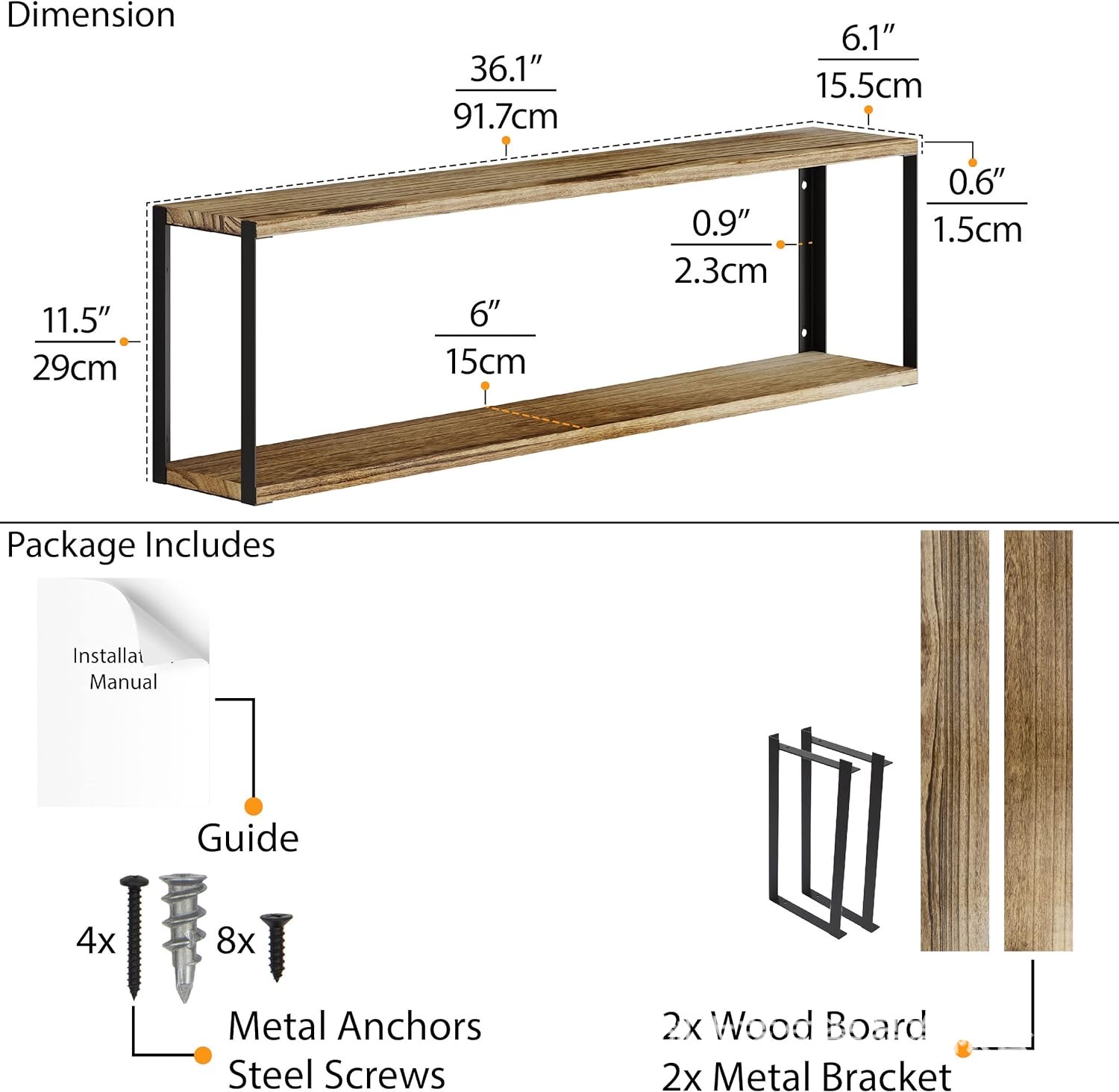 Double-Layer Wooden Shelf Partition Floating Shelf Solid Wood Wall Hanging Decoration Wrought Iron Display Seasoning Rack Bathroom Organizing Shelves