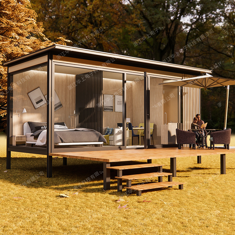 新款特色铝合金拼装房屋可移动仿木屋创意度假景观屋特色轻钢别墅