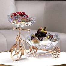 创意自行车果盘水晶玻璃盘金属框架家居前台茶几个性糖果盘装饰品