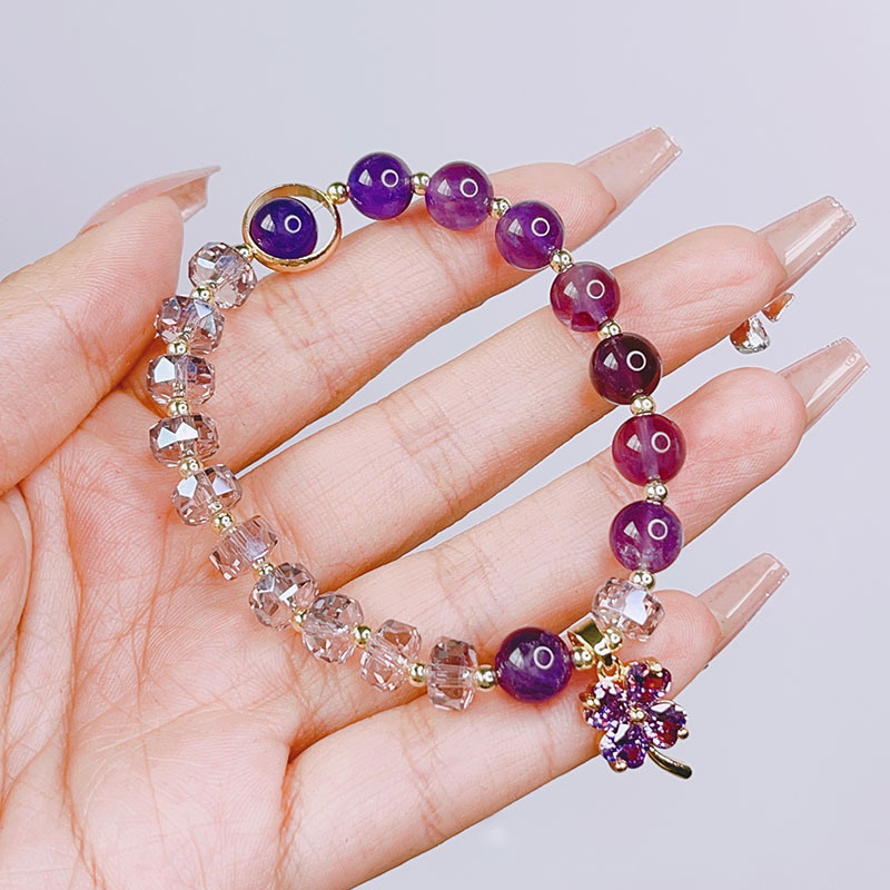 New Clover Amethyst Bracelet Women's Simple Super Shiny Crystal Bracelet Temperament Student Girlfriends Birthday Gift Bracelet