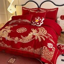 婚庆四件套大红中式结婚床上用品龙凤刺绣婚床新婚床单被