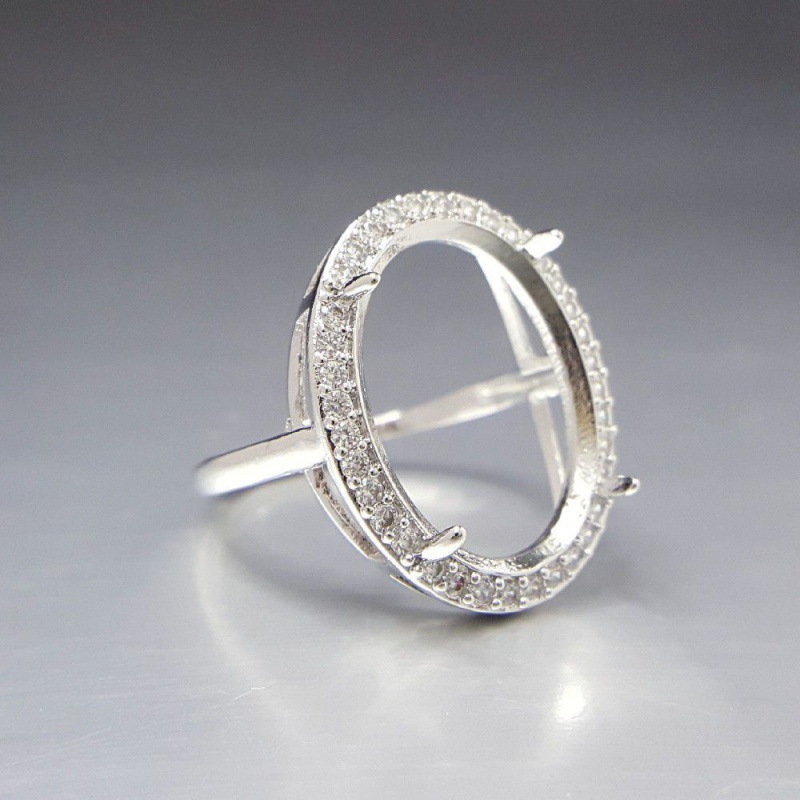 纯银戒托多规格时尚s银戒指空豪华围钻闪锆石彩宝石diy镶嵌配直销