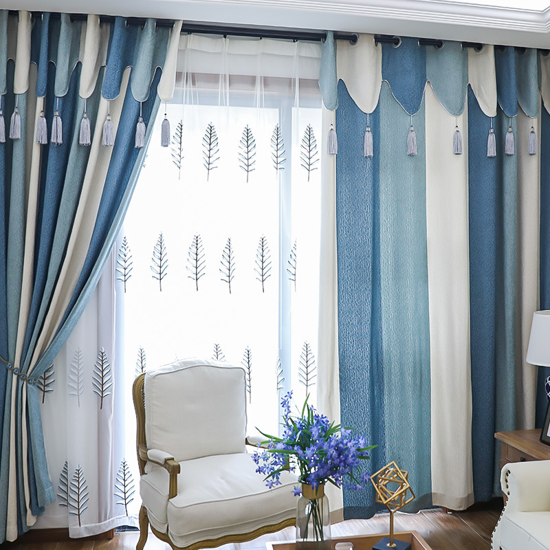 网红北欧窗帘美式帘头雪尼尔客厅卧室遮光简约现代落地窗幔成品