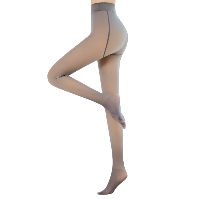 Autumn and Winter Sheer Tights Leggings Women's Outer Wear True See-through Fleece-lined One-Piece Trousers High Waist Thickened Stewardess Gray Women's Panty-Hose