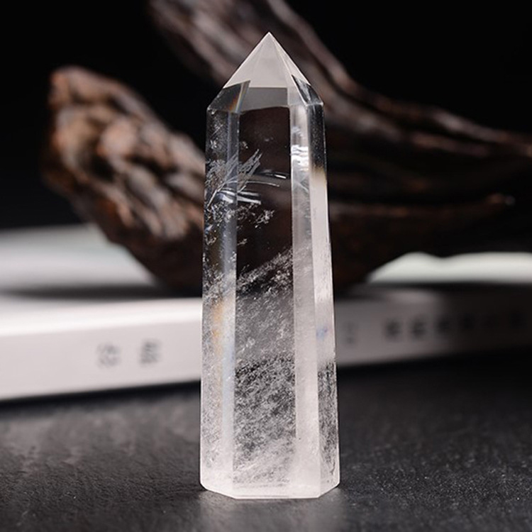 白水晶柱原石打磨水晶能量石六棱柱单尖柱标准柱摆件 厂家批发