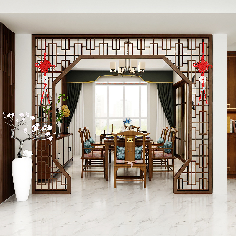隔断客厅家用遮挡装饰花格新中式实木屏风镂空月亮洞拱门简约现代