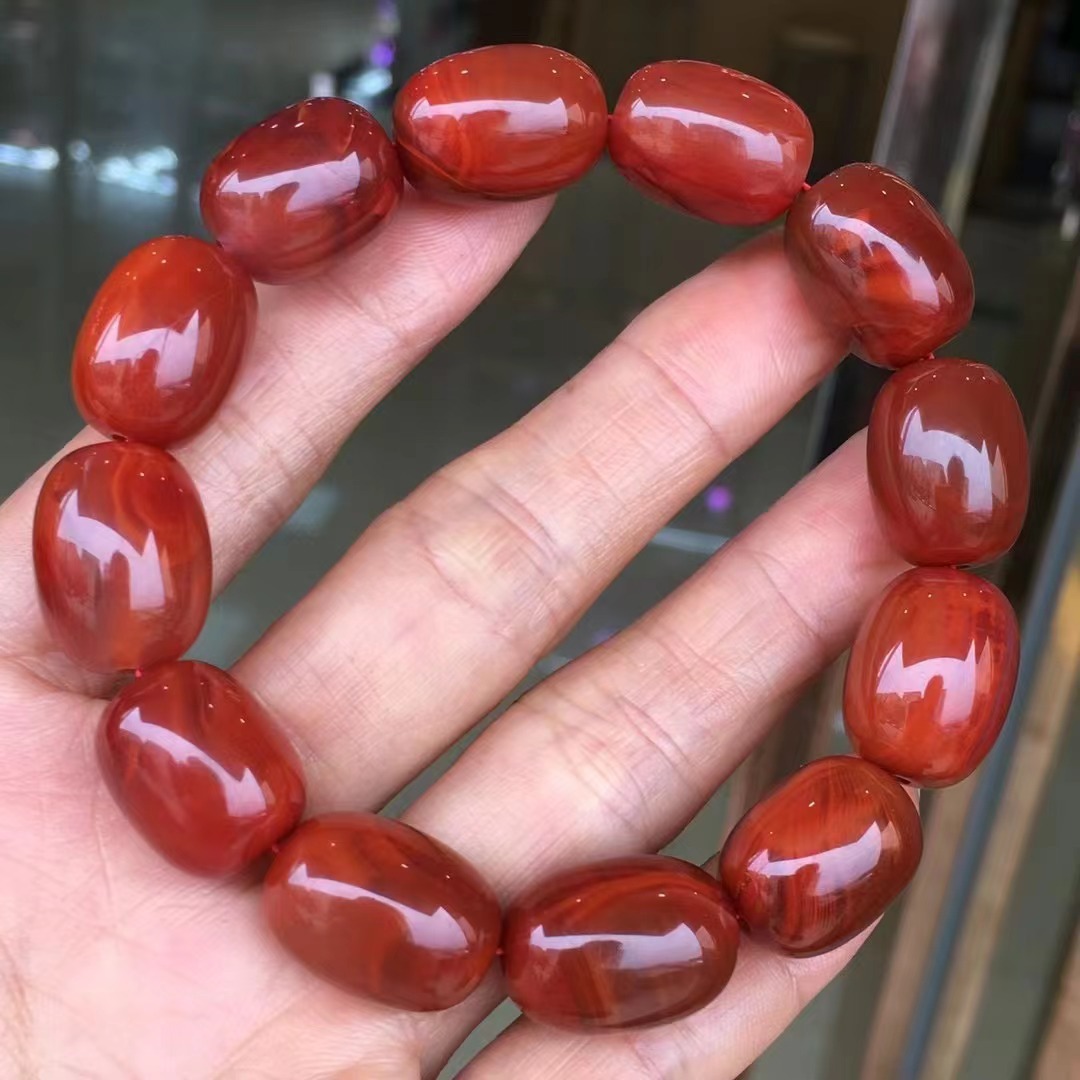 天然瓦西南红男款手链 单圈转运珠手串 玫瑰红颜色