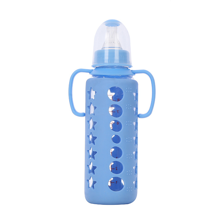 ALG Glass Feeding Bottle Baby Standard Caliber Nipple Bottle Monochrome Handle Strap Silicone Sleeve Newborn Glass Feeding Bottle