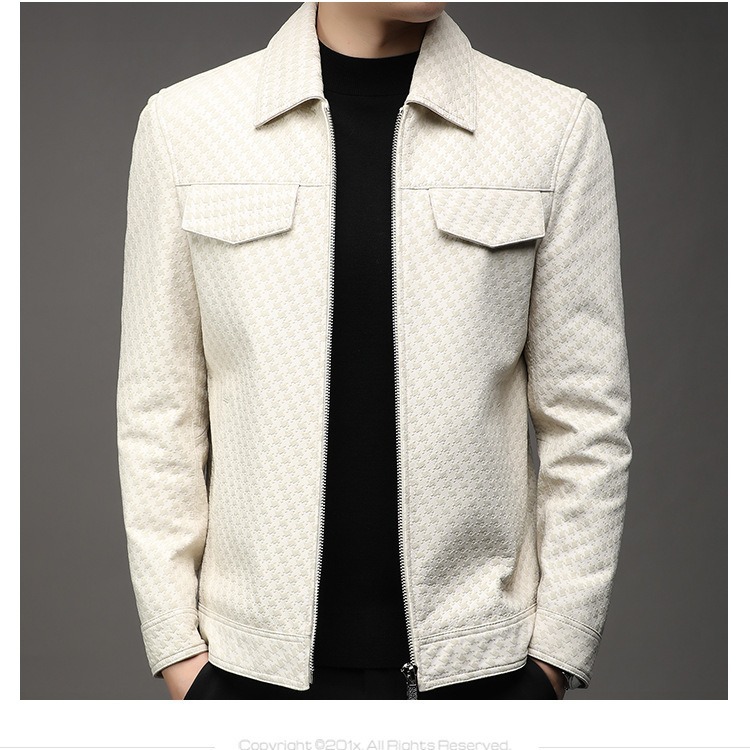 2023 Autumn and Winter New Lapel High-End First Layer Cowhide Leather Coat Men's Business Casual Trendy Jacket Jacket