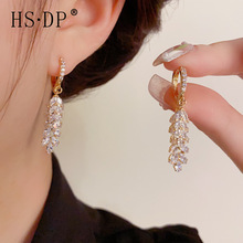 韩式小众设计感气质轻奢锆石树叶耳扣高级感百搭流苏耳坠时尚耳环