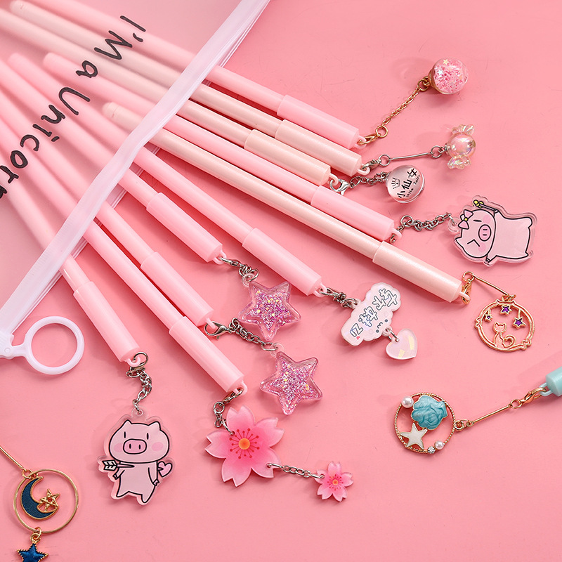 韩国可爱创意少女心中性笔10只套装小仙女清新网红挂件吊坠风铃笔