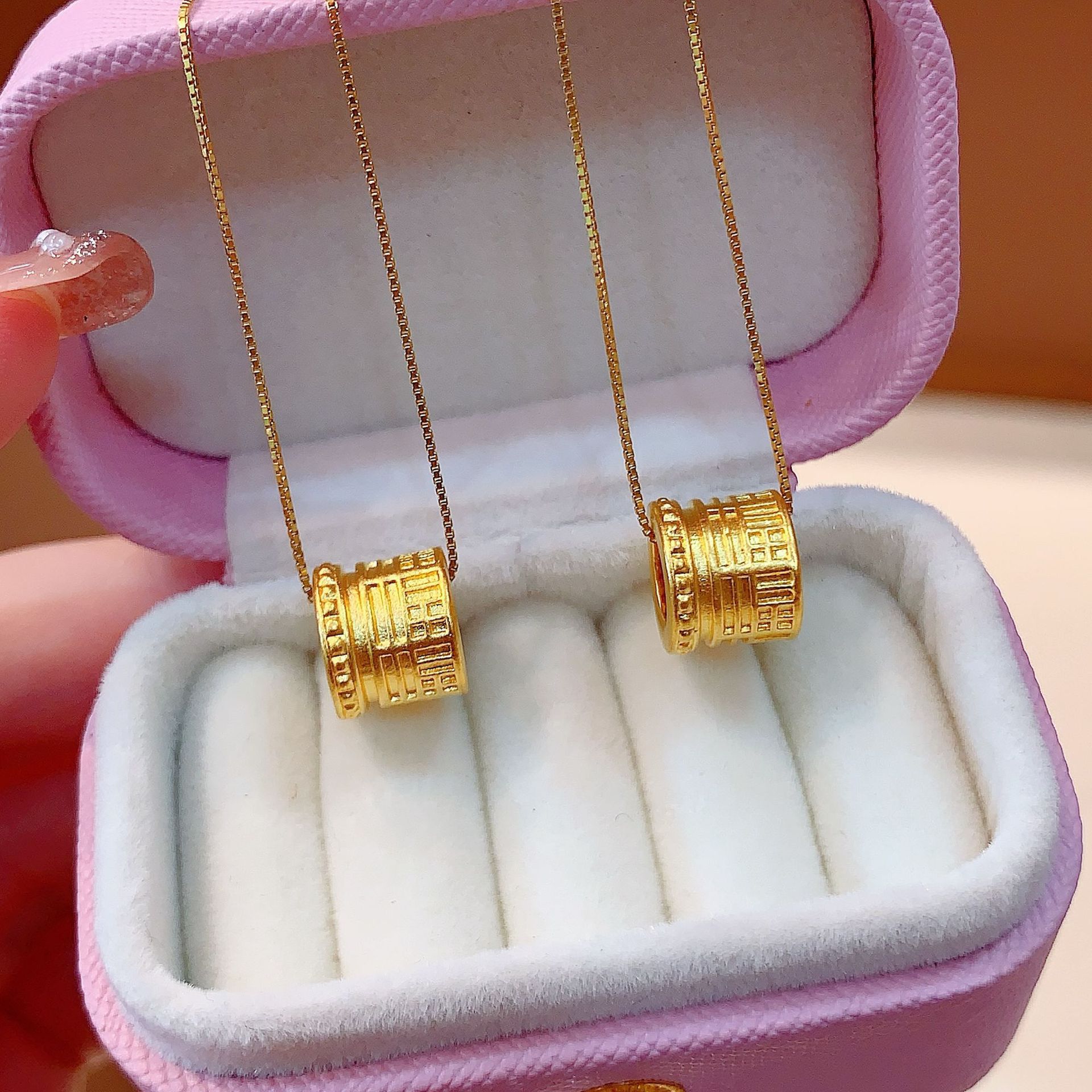 黄金999足金周家同款路路通吊坠3d硬金福字转运珠链送女友礼物