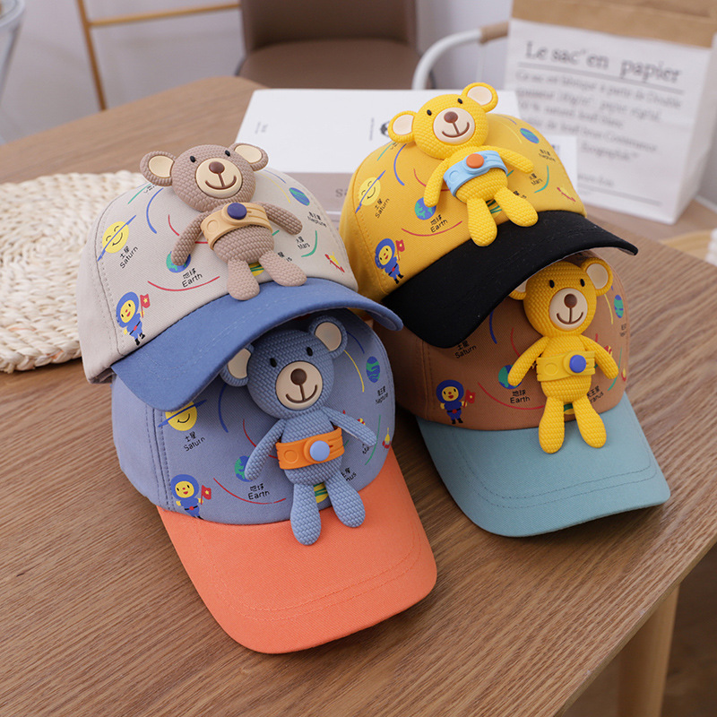 Children's Peaked Cap Spring and Autumn Thin Cartoon Bear Shape Boys' Sun Hat Korean Style Baby Girl Cute Baseball