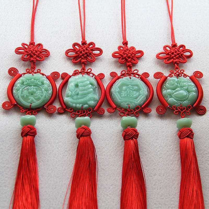 新款汽车挂件中国结出入平安莲花流苏挂件车载后视镜吊坠车挂