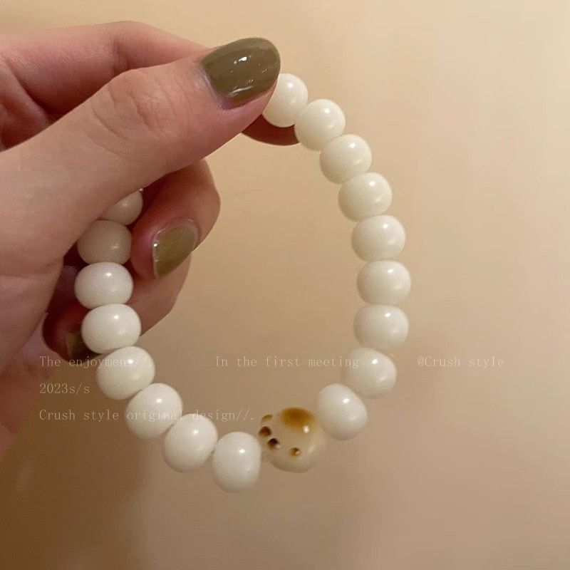 Charcoal Cat's Paw Bodhi Bracelet Hand Toy Girl White Jade Cat Milk Beans Bracelet Pliable Temperament Men and Women Amusement Article Bracelet