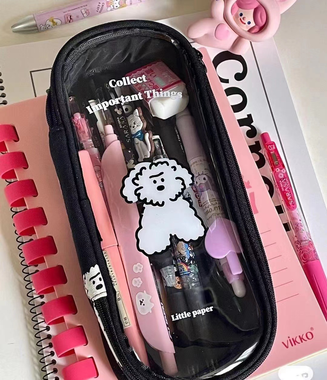 韩国可爱卡通狗透明pvc立体大容量学生文具笔袋便携铅笔盒收纳袋