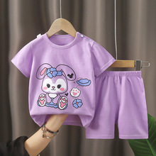 2024 夏季童装儿童纯棉T恤套装男童女童宝宝婴儿短袖短裤一件代发