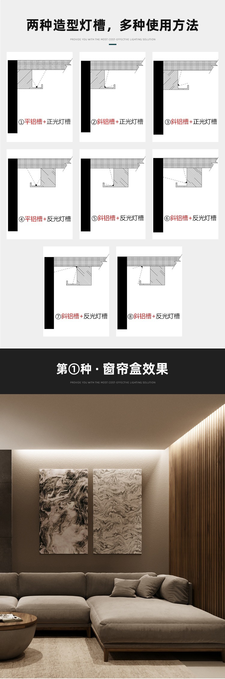 45度灯带卡槽线条窗帘盒灯带明装45度线性灯线形灯反光灯直角三角