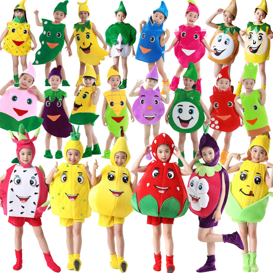 水果服装儿童环保时装走秀表演服圣诞节蔬菜南瓜玉米元旦演出衣服