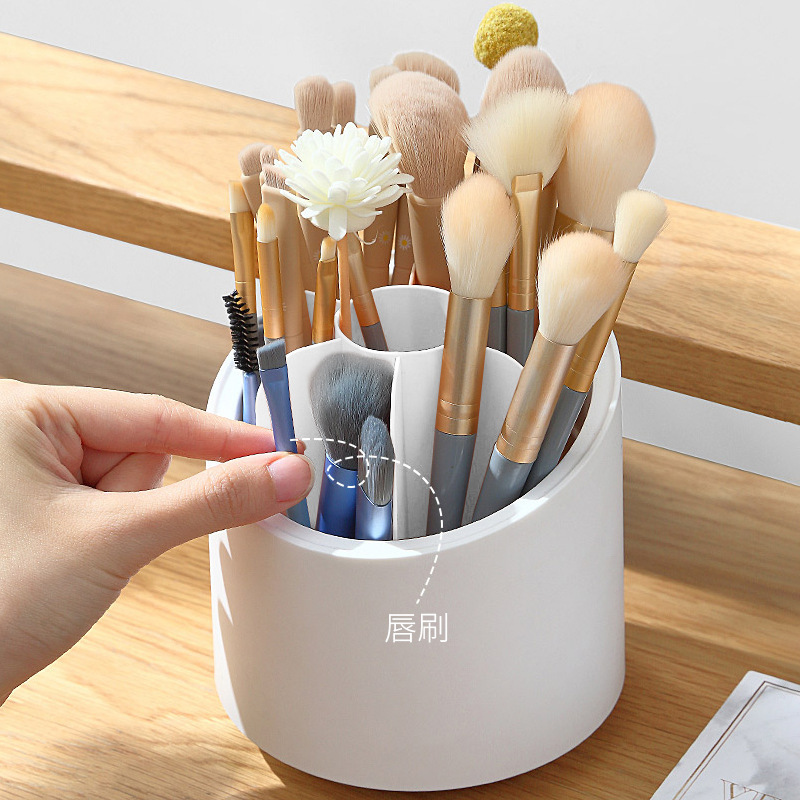 Large Capacity 360 Rotating Cosmetic Brush Storage Bucket Dresser Eyebrow Pencil Eye Shadow Brush Dustproof Cover Pen Holder Storage Box