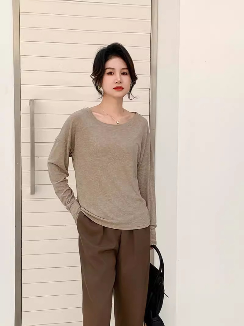 Women's Long-Sleeved T-shirt Spring and Summer New Cool Sun-Proof and Breathable Top Pure Color Slimming Bottoming Shirt Can Be Outer Wear Inner Wear