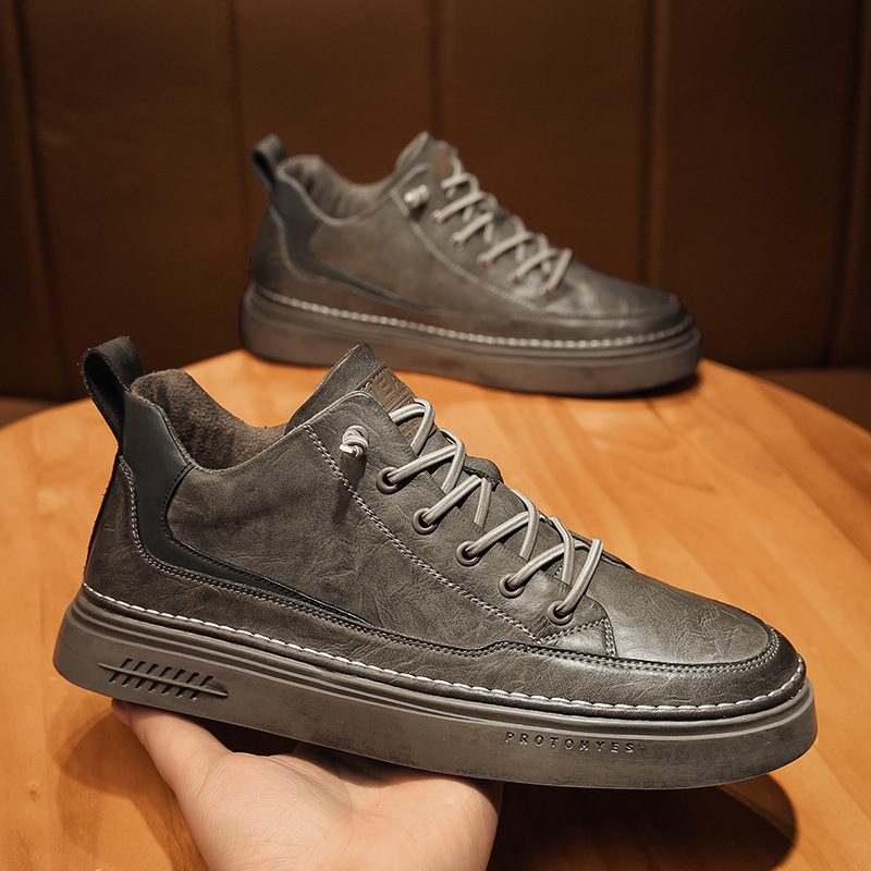 中帮鞋子男休闲板鞋四季新款时尚韩版帅气男鞋男士潮流休闲小皮鞋