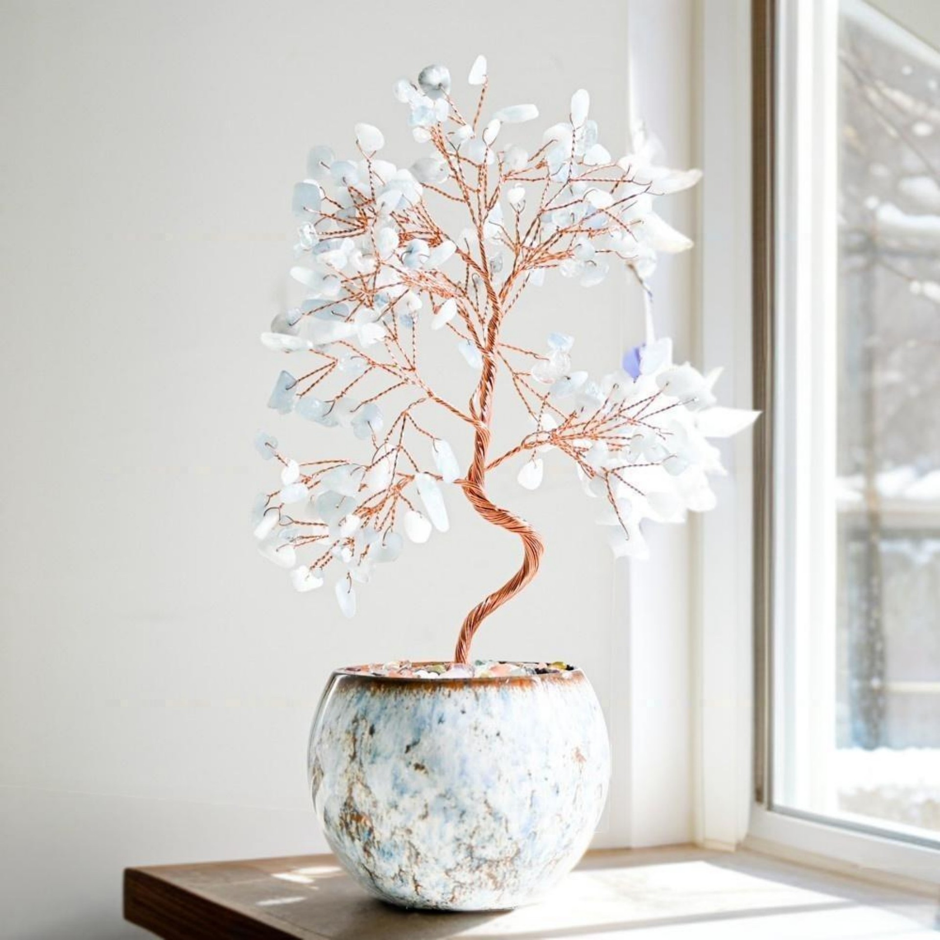 天然水晶碎石发财树聚宝盆水晶树东海水晶工艺品家居桌面摆件批发