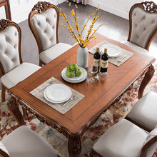 美式全实木餐桌餐椅组合家用吃饭桌子长方形餐厅欧式食桌别墅复古