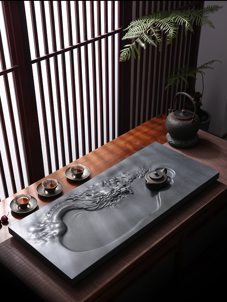乌金石茶盘 祥龙整石茶盘禅茶一味功夫茶道茶台 厂家直供免费刻字