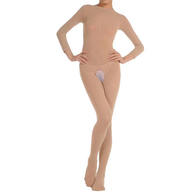 Skin Color Dance Stockings Clothing One-Piece Stockings Sexy Padded Flesh Color Long Sleeve Open without Open Crotch Full Body Body Stocking