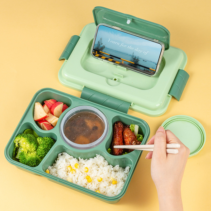 Korean Office Worker Plastic Lunch Box Microwaveable Heating Fast Food Box Insulation Compartment Student with Tableware Lunch Box