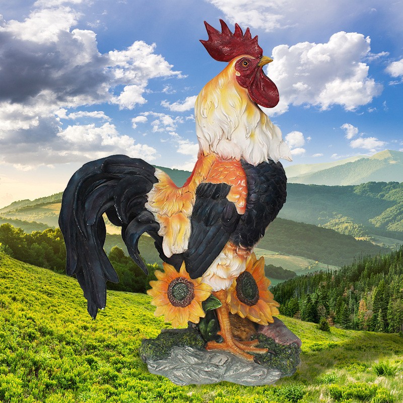 亚马逊 户外仿真公鸡摆件生肖鸡 花园装饰母鸡雕塑动物模型厂家