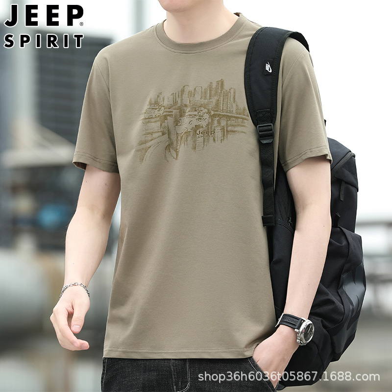 jeep2024新品男装圆领简洁短袖t恤男夏季宽松透气休闲舒适棉3887