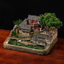 ALI6桌面微景观造景植物盆景办公室复古房子模型摆件怀旧装饰品老
