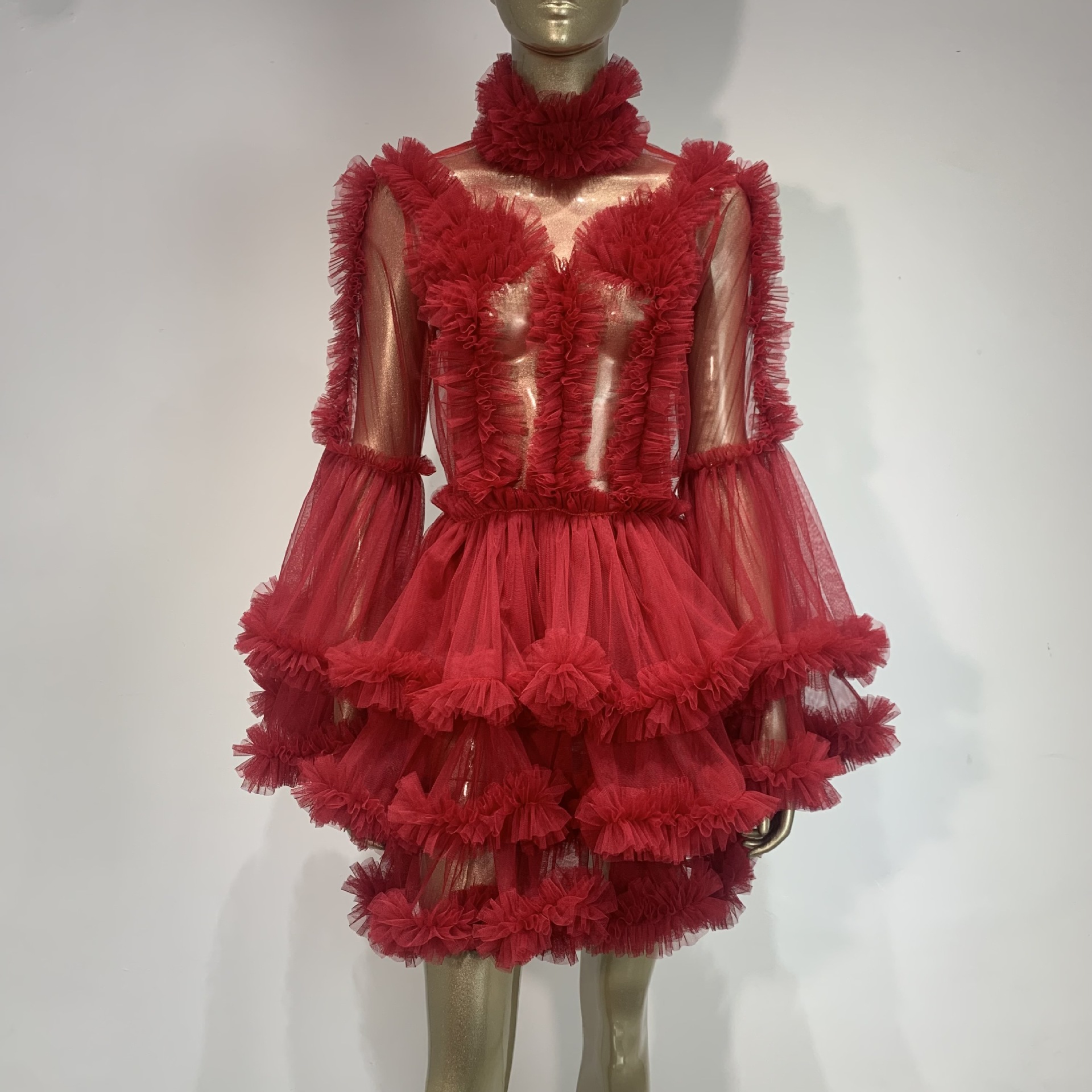 stock跨境热卖性感网纱透视蛋糕裙欧美女gogo舞台表演服派对礼服