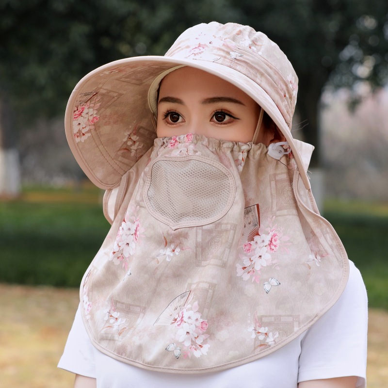 夏季女防紫外线遮阳帽户外出游防晒护脸太阳帽多功能采茶帽园艺帽