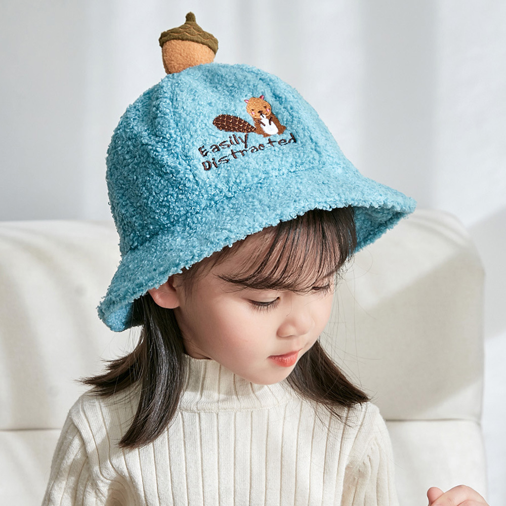 松鼠卡通渔夫帽儿童帽子冬宝宝保暖帽子厚小孩子渔夫帽冬季3-8岁