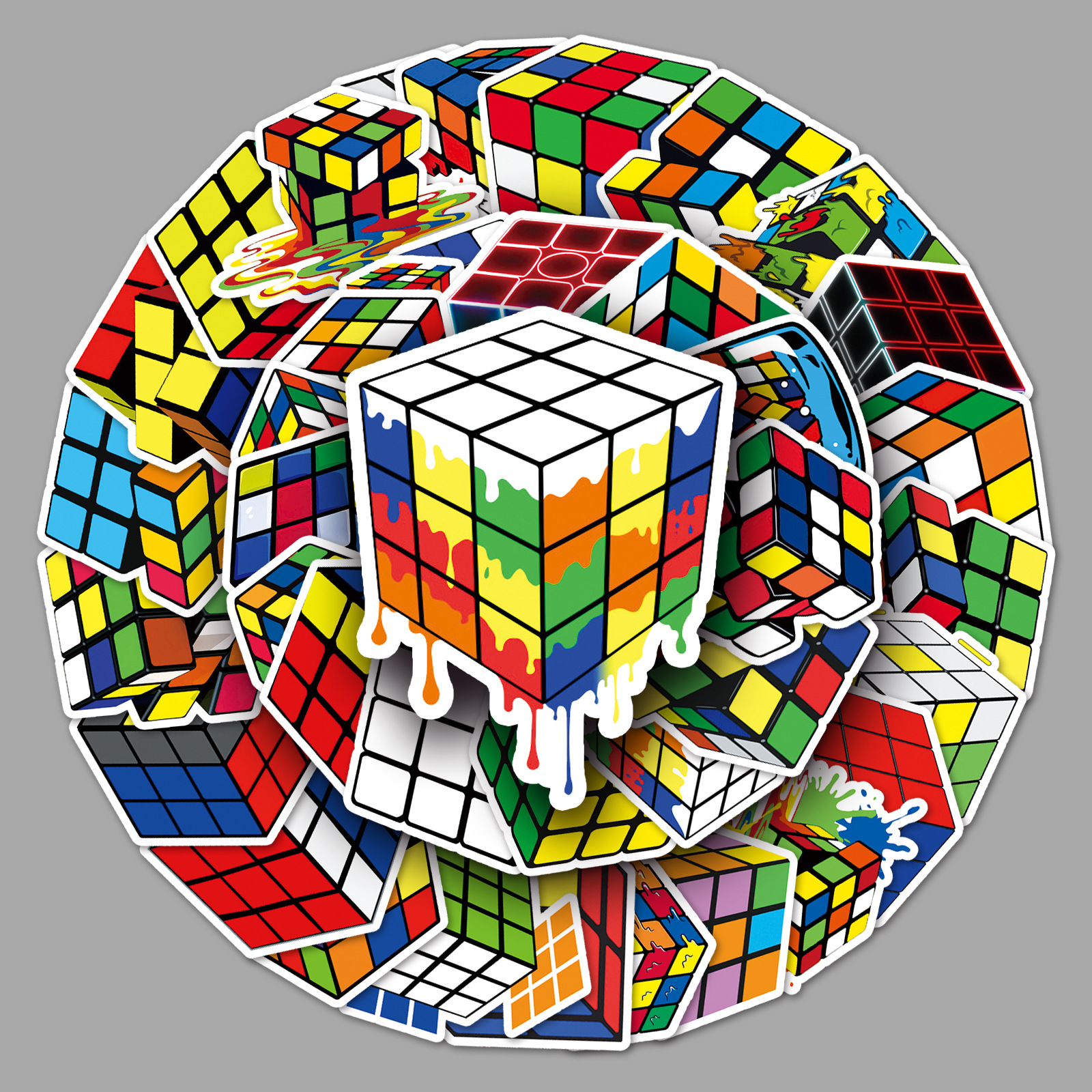 50张魔方潮玩卡通行李箱贴纸个性潮流涂鸦笔记本电脑汽车外贸装饰