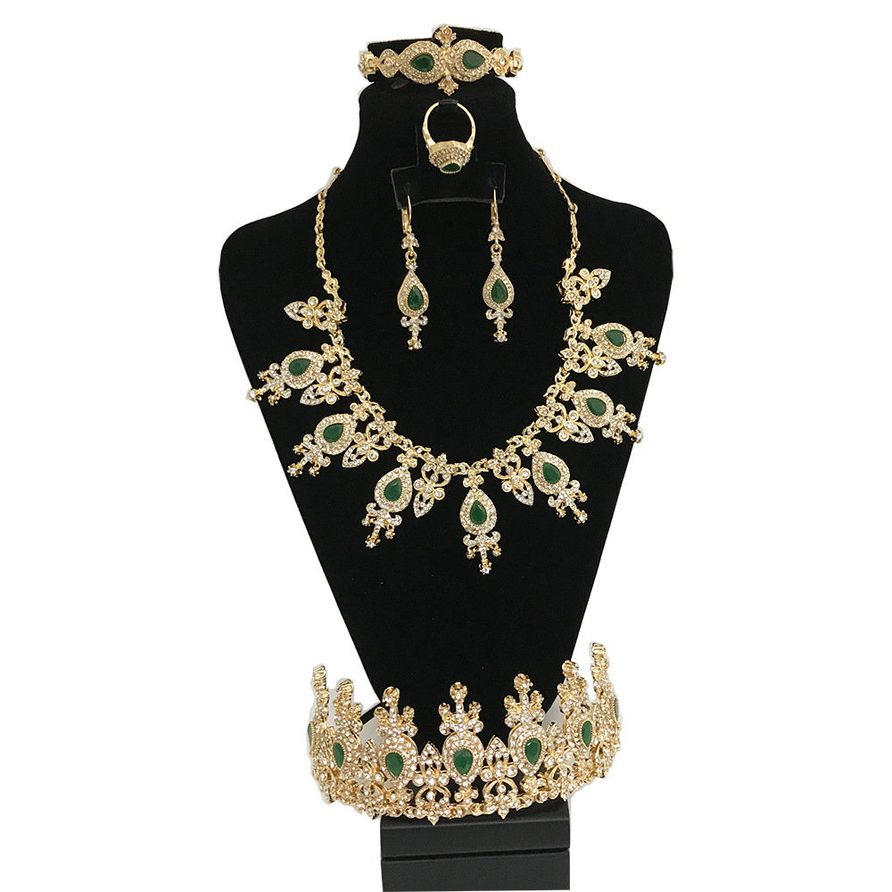 金属土耳其珠宝套装手链耳环项链戒指皇冠婚礼阿拉伯新娘礼物