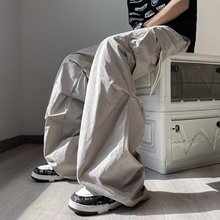 工装裤男夏季新款高街ins潮牌抽绳设计感休闲裤多口袋宽松直筒裤