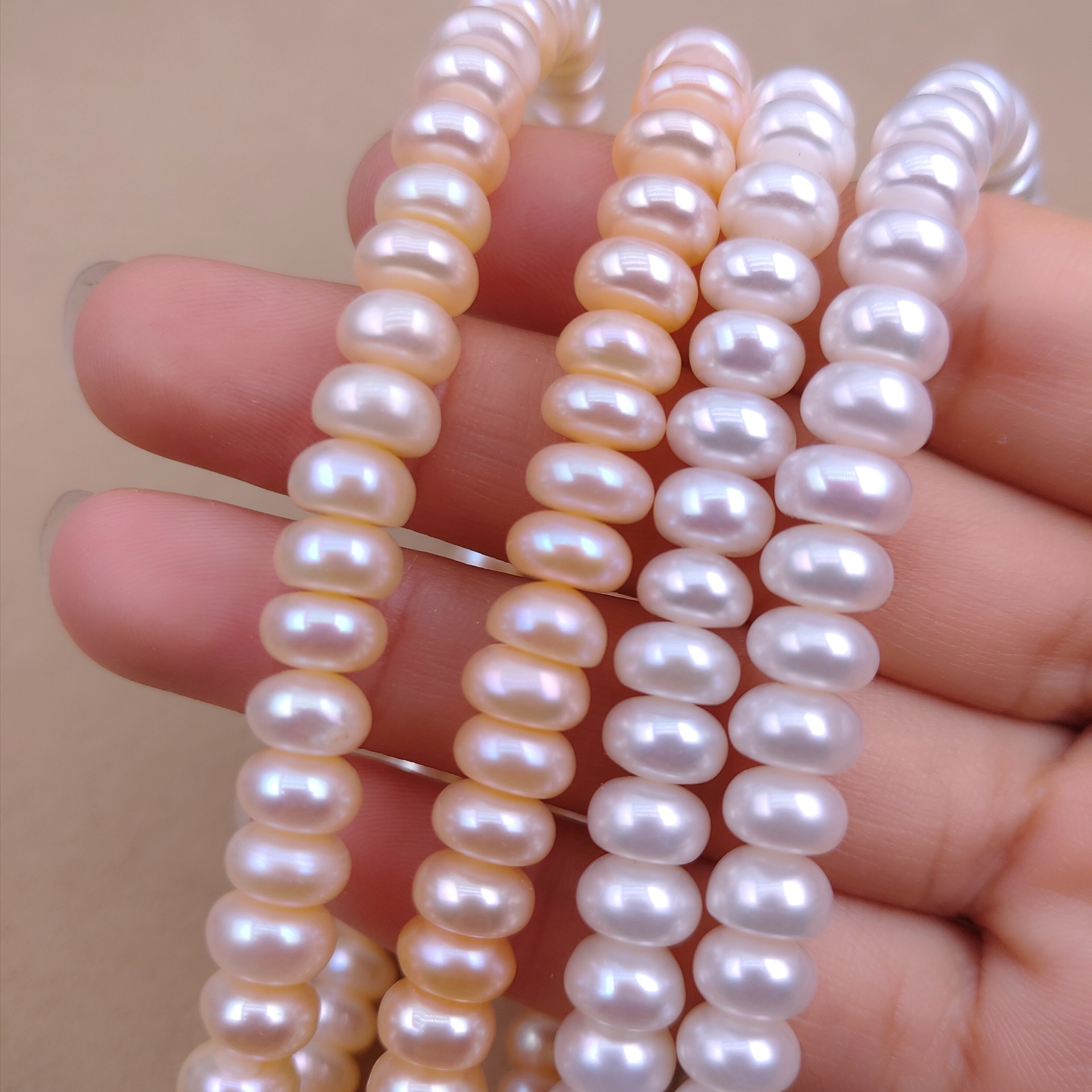 天然淡水珍珠强光7-8mm扁片四面光diy天然珍珠项链半成品批扣