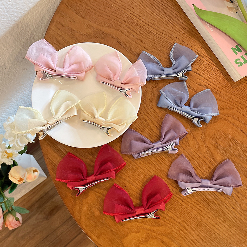 A Pair ~ Children's Small Cute Super Cute Three-Dimensional Bow Barrettes Baby Top Clip Hairpin Spring and Summer Comely Headdress