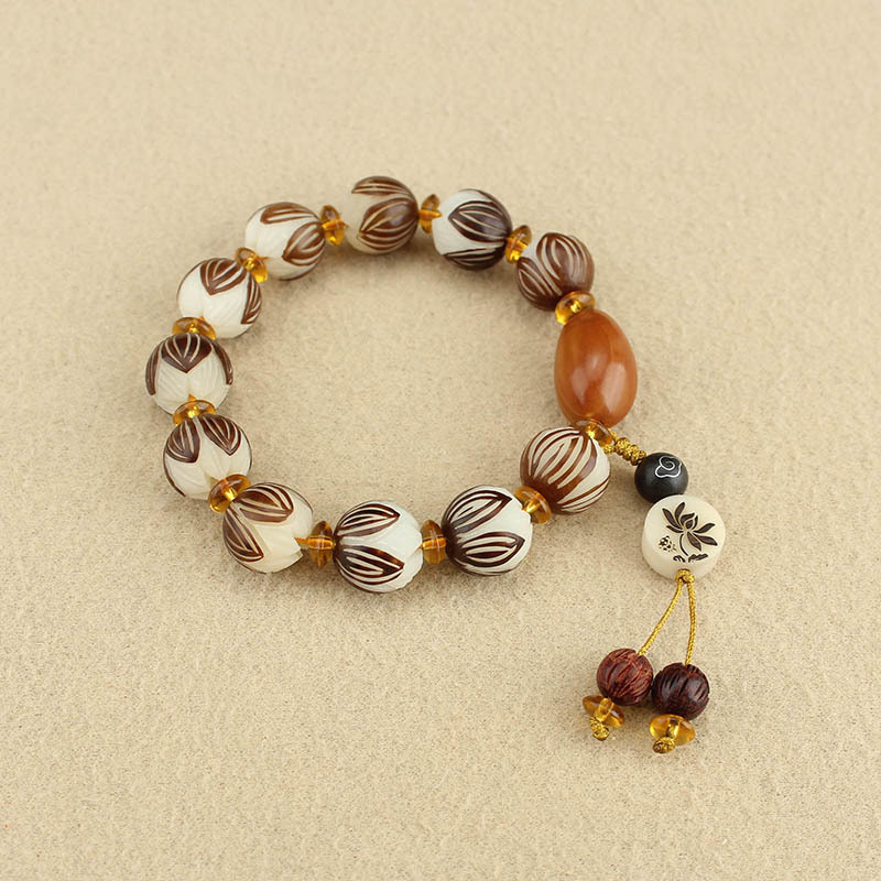 Natural Bodhi Bracelet Female Lotus Bodhi Root Bracelet White Jade Bodhi Original Seed Pliable Temperament Hand Toy Buddha Beads Bracelet