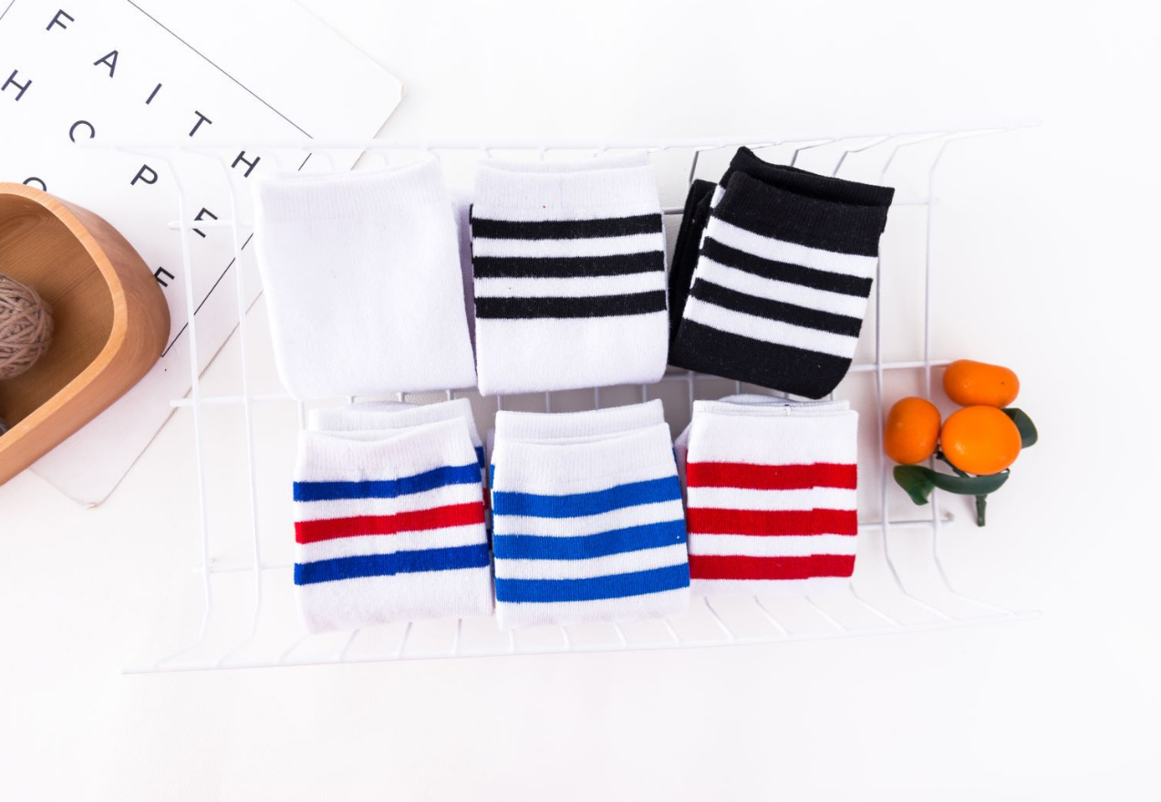 三条杠学生袜子运动中筒袜亲子袜棉袜过膝堆堆足球袜儿童袜批发